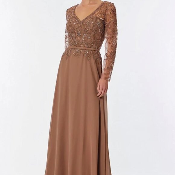 New long sleeve mother of the bride dress.Evening party gala wedding guest gown